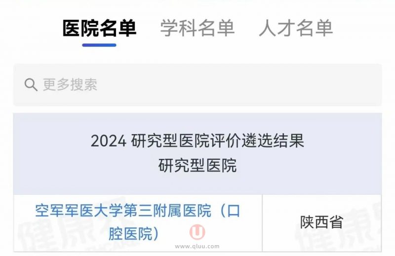 空军军医大学口腔医院入选2024研究型医院及学科